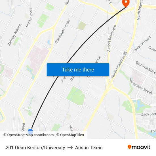 201 Dean Keeton/University to Austin Texas map