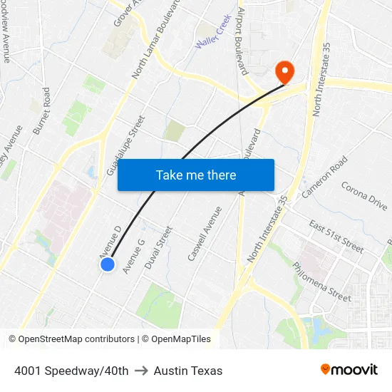 4001 Speedway/40th to Austin Texas map