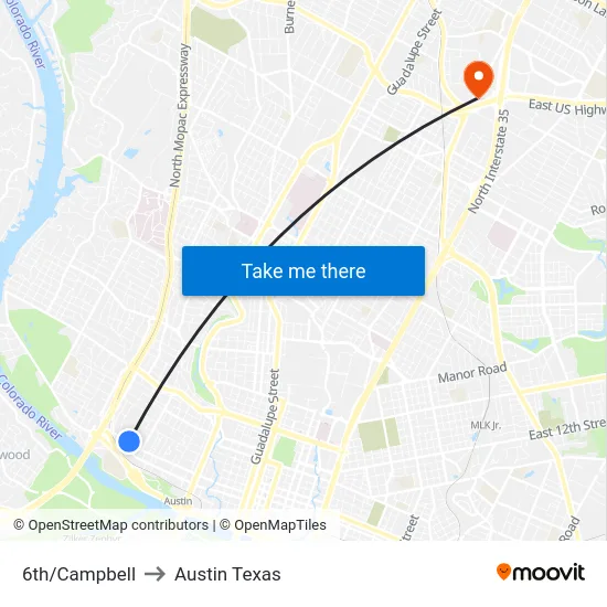 6th/Campbell to Austin Texas map