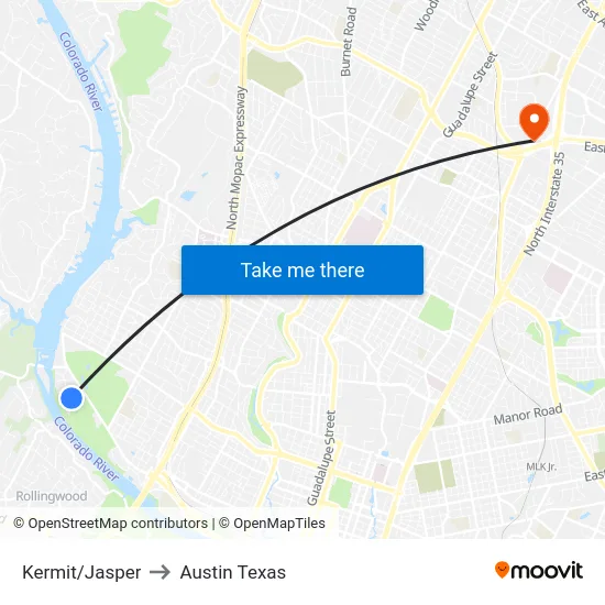 Kermit/Jasper to Austin Texas map