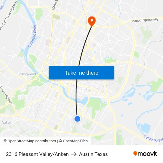 2316 Pleasant Valley/Anken to Austin Texas map