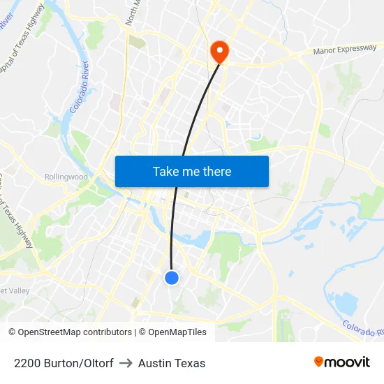 2200 Burton/Oltorf to Austin Texas map