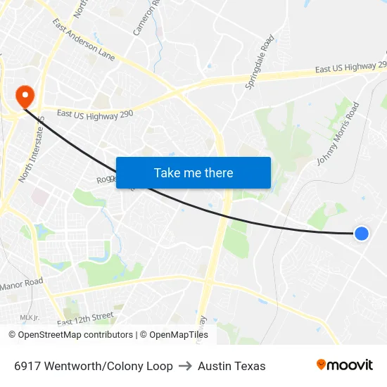 6917 Wentworth/Colony Loop to Austin Texas map