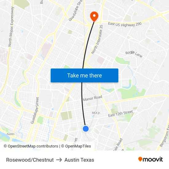 Rosewood/Chestnut to Austin Texas map