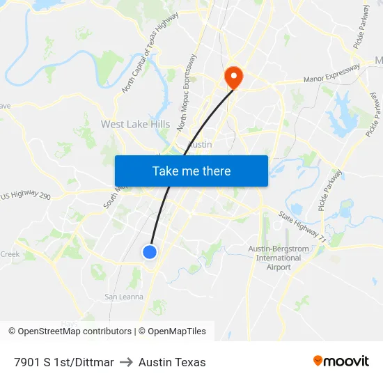 7901 S 1st/Dittmar to Austin Texas map