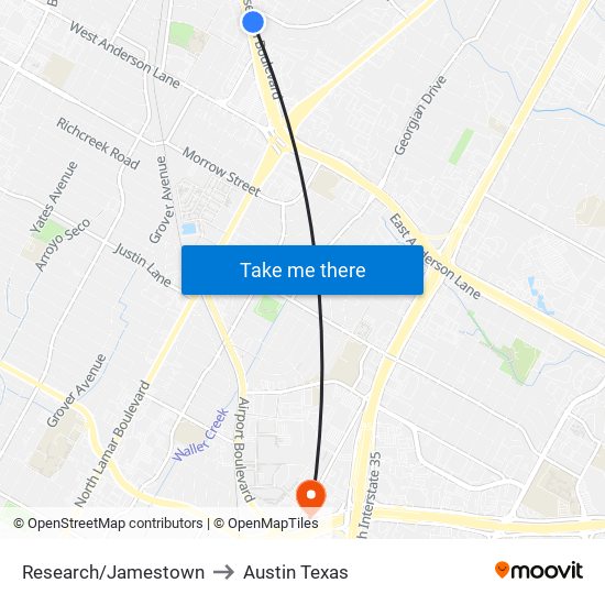 Research/Jamestown to Austin Texas map