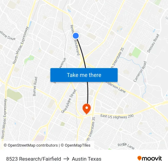 8523 Research/Fairfield to Austin Texas map