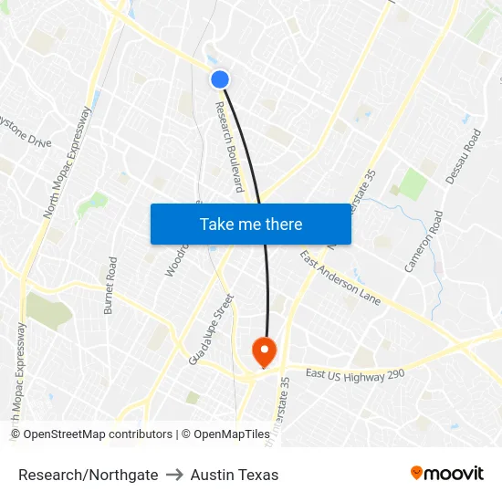 Research/Northgate to Austin Texas map