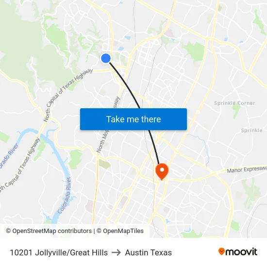 10201 Jollyville/Great Hills to Austin Texas map