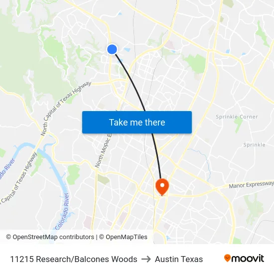 11215 Research/Balcones Woods to Austin Texas map