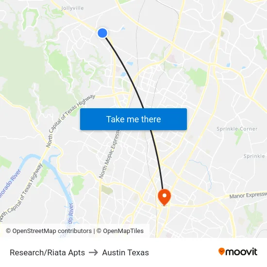 Research/Riata Apts to Austin Texas map