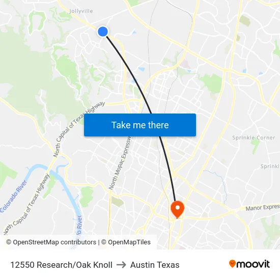 12550 Research/Oak Knoll to Austin Texas map