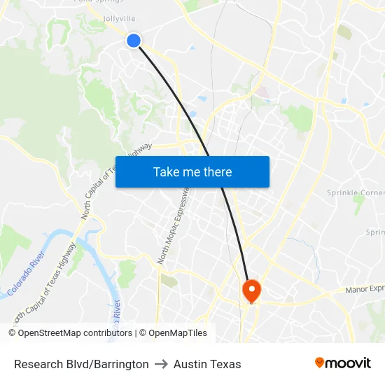 Research Blvd/Barrington to Austin Texas map