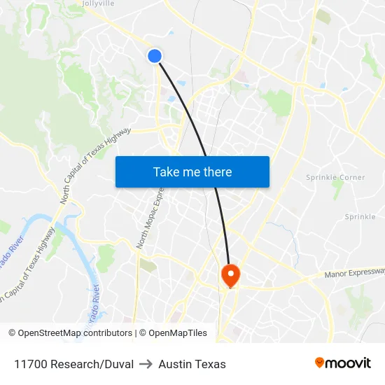 11700 Research/Duval to Austin Texas map