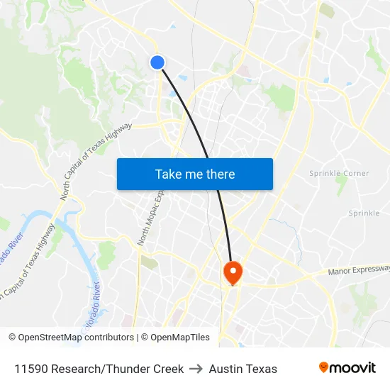 11590 Research/Thunder Creek to Austin Texas map