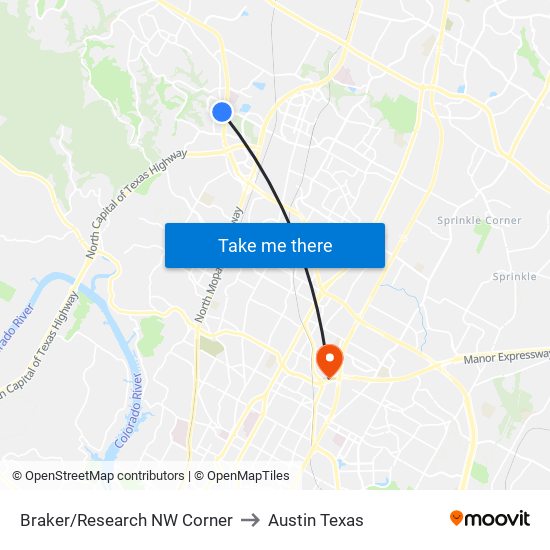 Braker/Research NW Corner to Austin Texas map