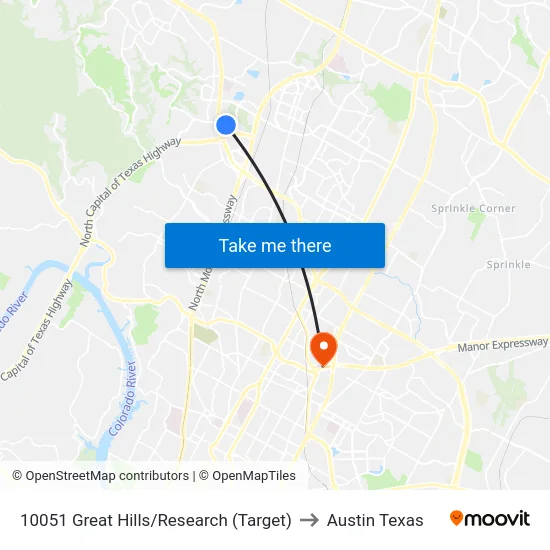 10051 Great Hills/Research (Target) to Austin Texas map