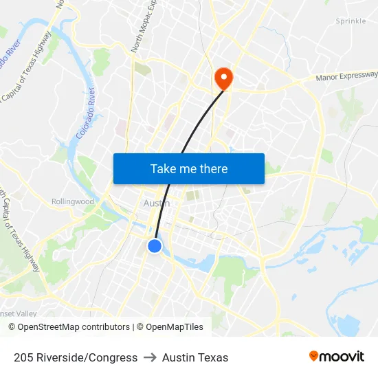 205 Riverside/Congress to Austin Texas map