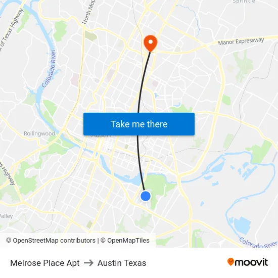 Melrose Place Apt to Austin Texas map
