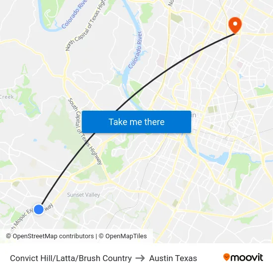 Convict Hill/Latta/Brush Country to Austin Texas map