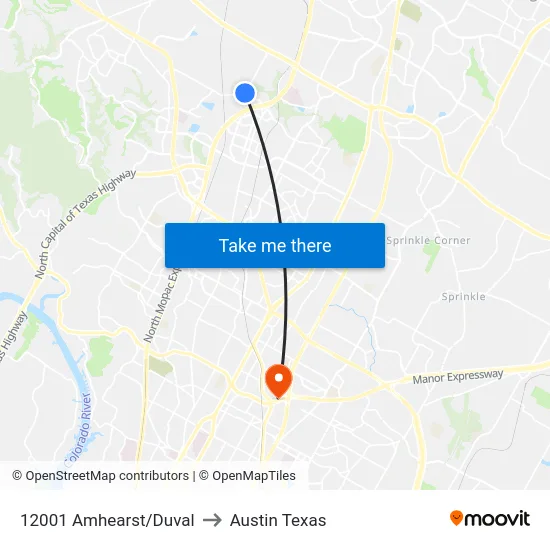 12001 Amhearst/Duval to Austin Texas map