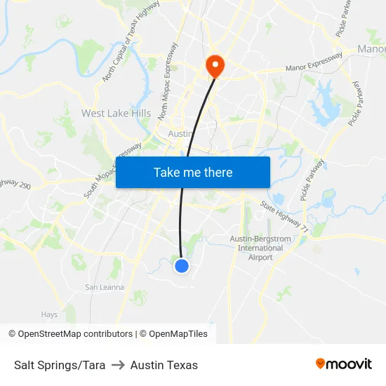 Salt Springs/Tara to Austin Texas map
