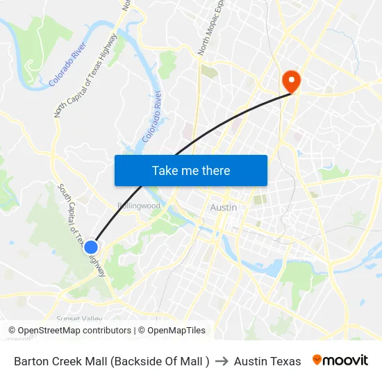 Barton Creek Mall (Backside Of Mall ) to Austin Texas map