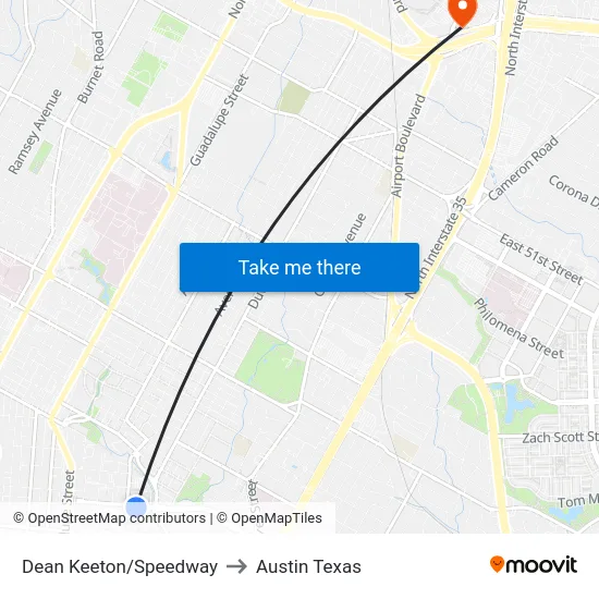 Dean Keeton/Speedway to Austin Texas map