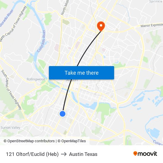 121 Oltorf/Euclid (Heb) to Austin Texas map