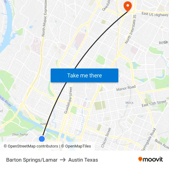 Barton Springs/Lamar to Austin Texas map