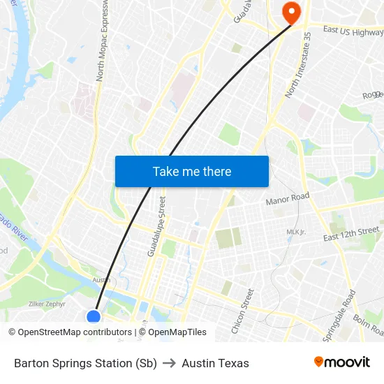 Barton Springs Station (Sb) to Austin Texas map