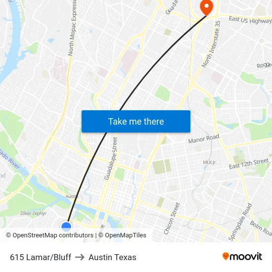 615 Lamar/Bluff to Austin Texas map