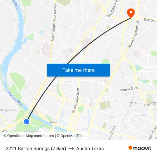 2221 Barton Springs (Zilker) to Austin Texas map