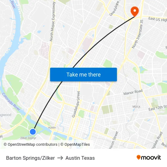 Barton Springs/Zilker to Austin Texas map