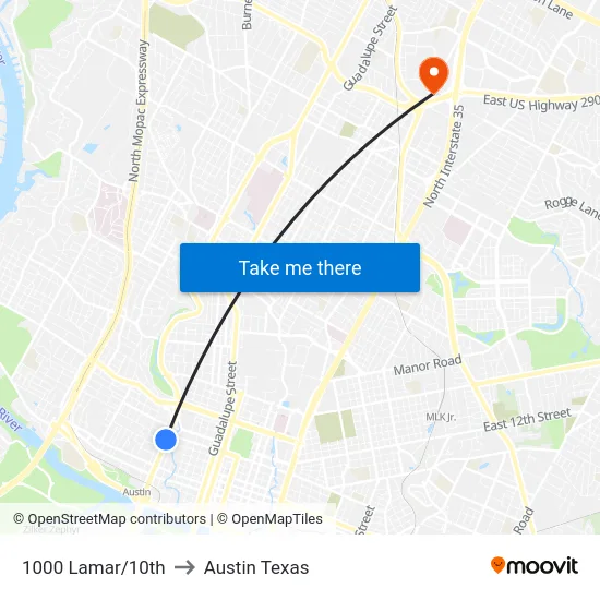 1000 Lamar/10th to Austin Texas map