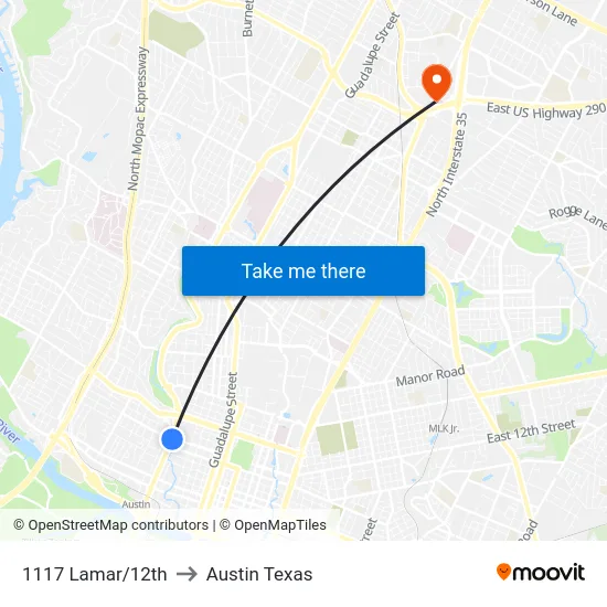 1117 Lamar/12th to Austin Texas map