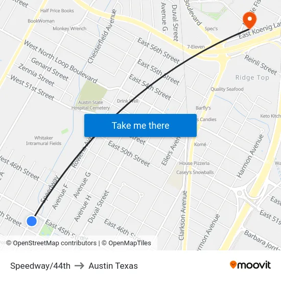 Speedway/44th to Austin Texas map