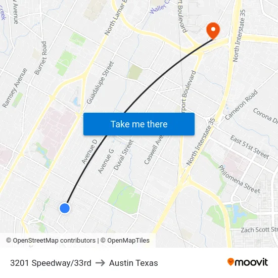 3201 Speedway/33rd to Austin Texas map