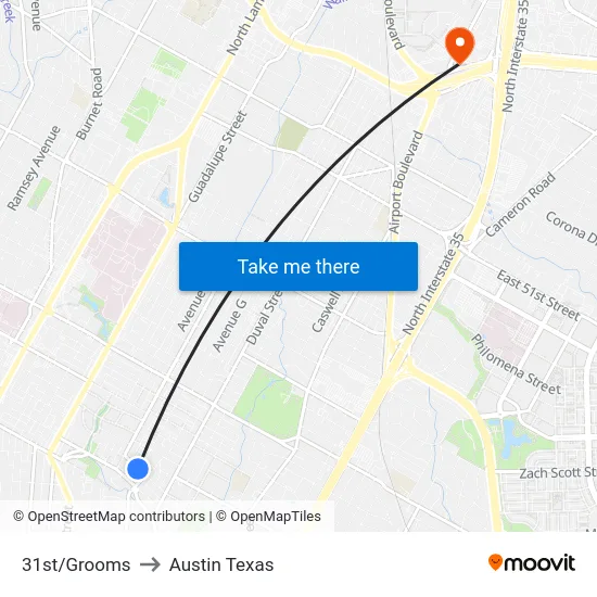 31st/Grooms to Austin Texas map