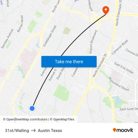 31st/Walling to Austin Texas map