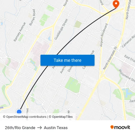 26th/Rio Grande to Austin Texas map