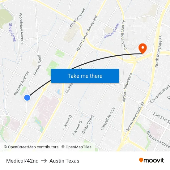 Medical/42nd to Austin Texas map