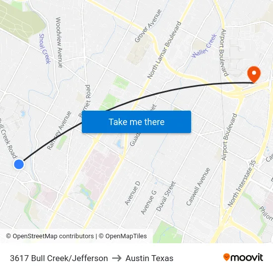 3617 Bull Creek/Jefferson to Austin Texas map