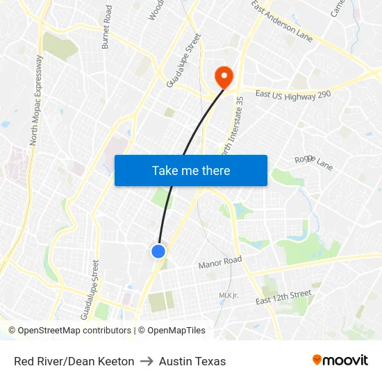 Red River/Dean Keeton to Austin Texas map