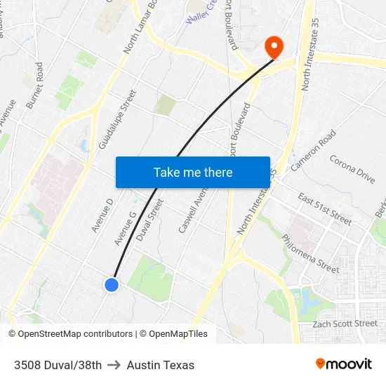 3508 Duval/38th to Austin Texas map