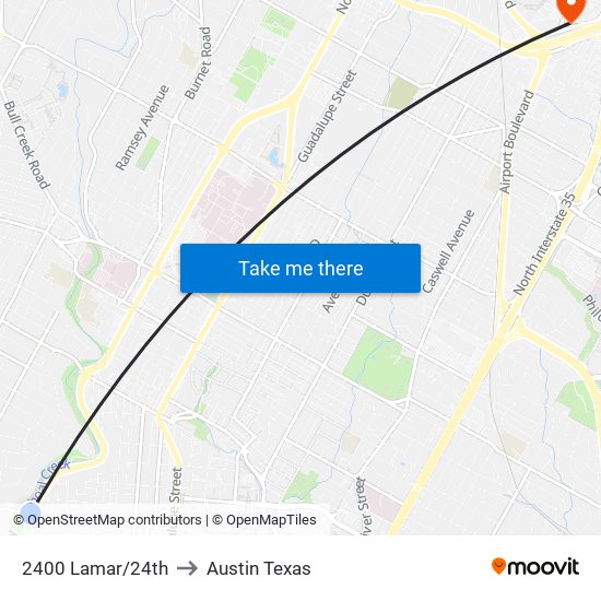 2400 Lamar/24th to Austin Texas map