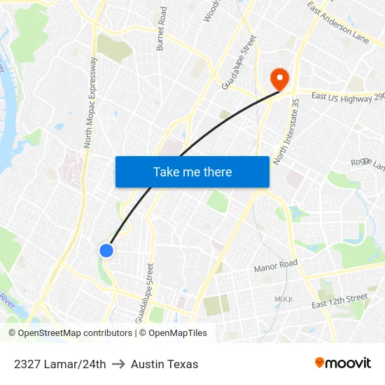 2327 Lamar/24th to Austin Texas map