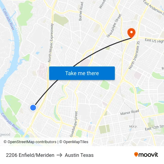 2206 Enfield/Meriden to Austin Texas map