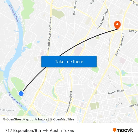 717 Exposition/8th to Austin Texas map