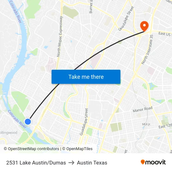 2531 Lake Austin/Dumas to Austin Texas map